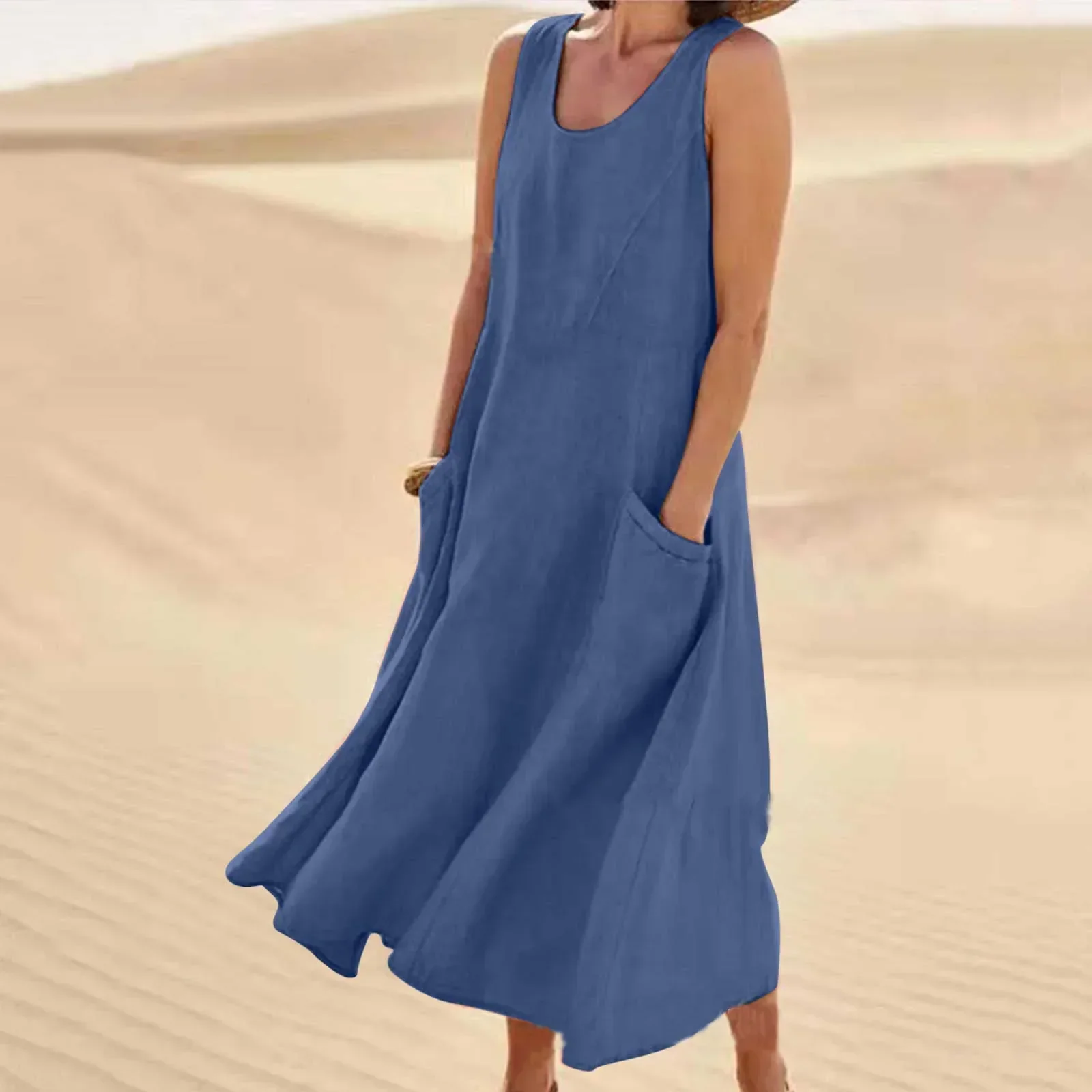 Heidi-Mode | Ärmelloses Leinenkleid mit Taschen für Damen - Image 4