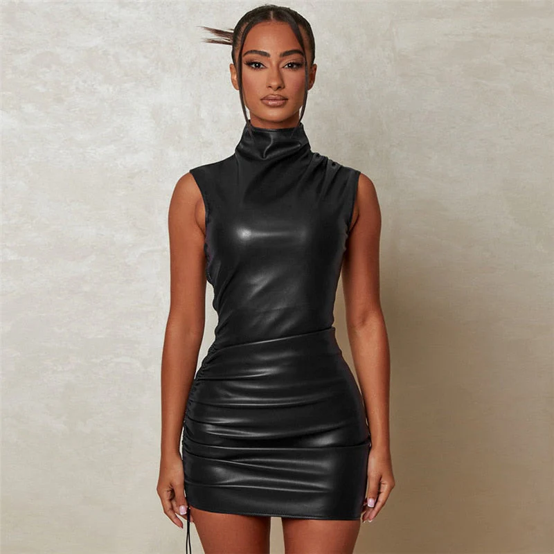 Heidi-Mode | Ärmelloses Minikleid Aus Leder mit Hohem Kragen - Image 4
