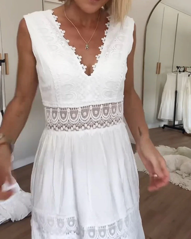 Heidi-Mode | Ärmelloses Spitzen-Midi-Kleid für Damen