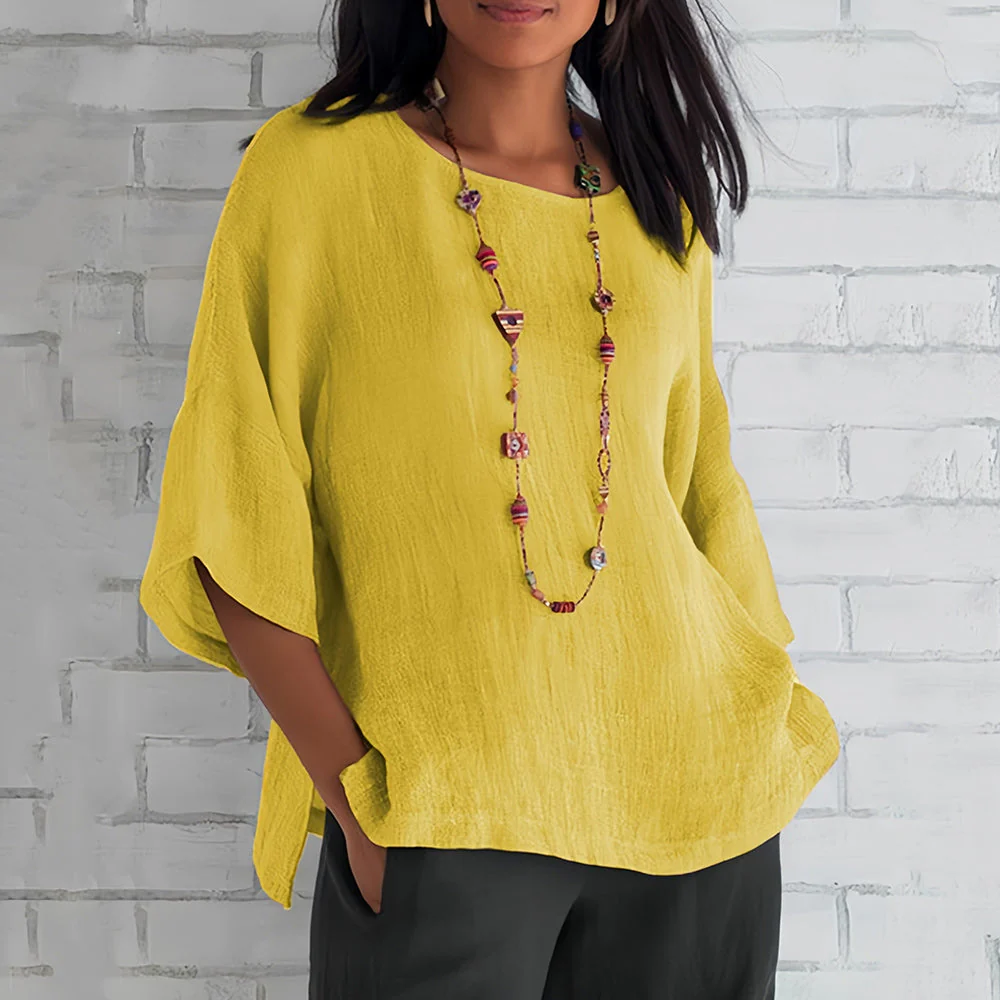 Heidi-Mode | Rosafarbenes, Lockeres Rundhals-Shirt mit 3/4-Ärmeln für Damen - Image 4