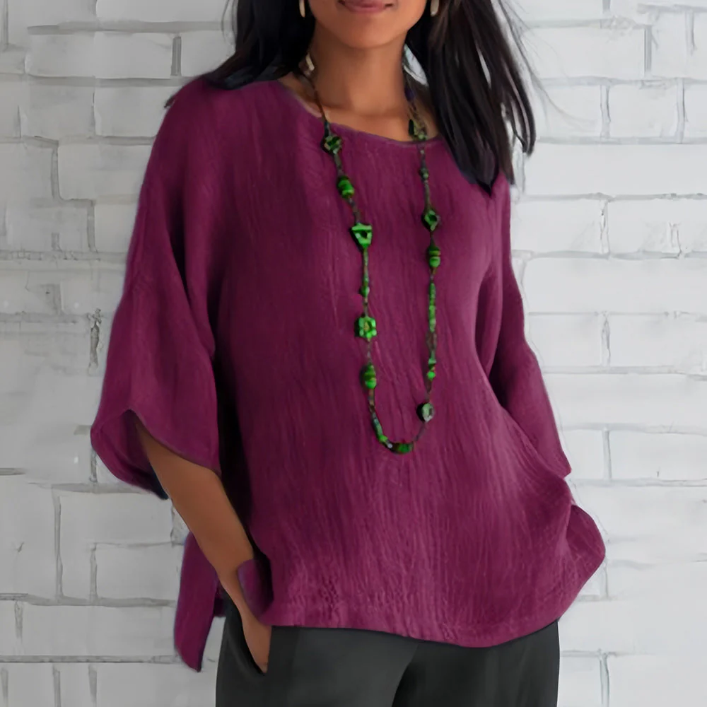 Heidi-Mode | Rosafarbenes, Lockeres Rundhals-Shirt mit 3/4-Ärmeln für Damen - Image 6
