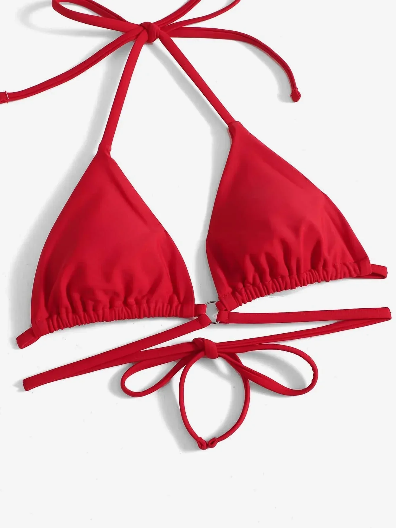Heidi-Mode | Roter Halter-Triangle-Bikini mit Ringdetail für Damen