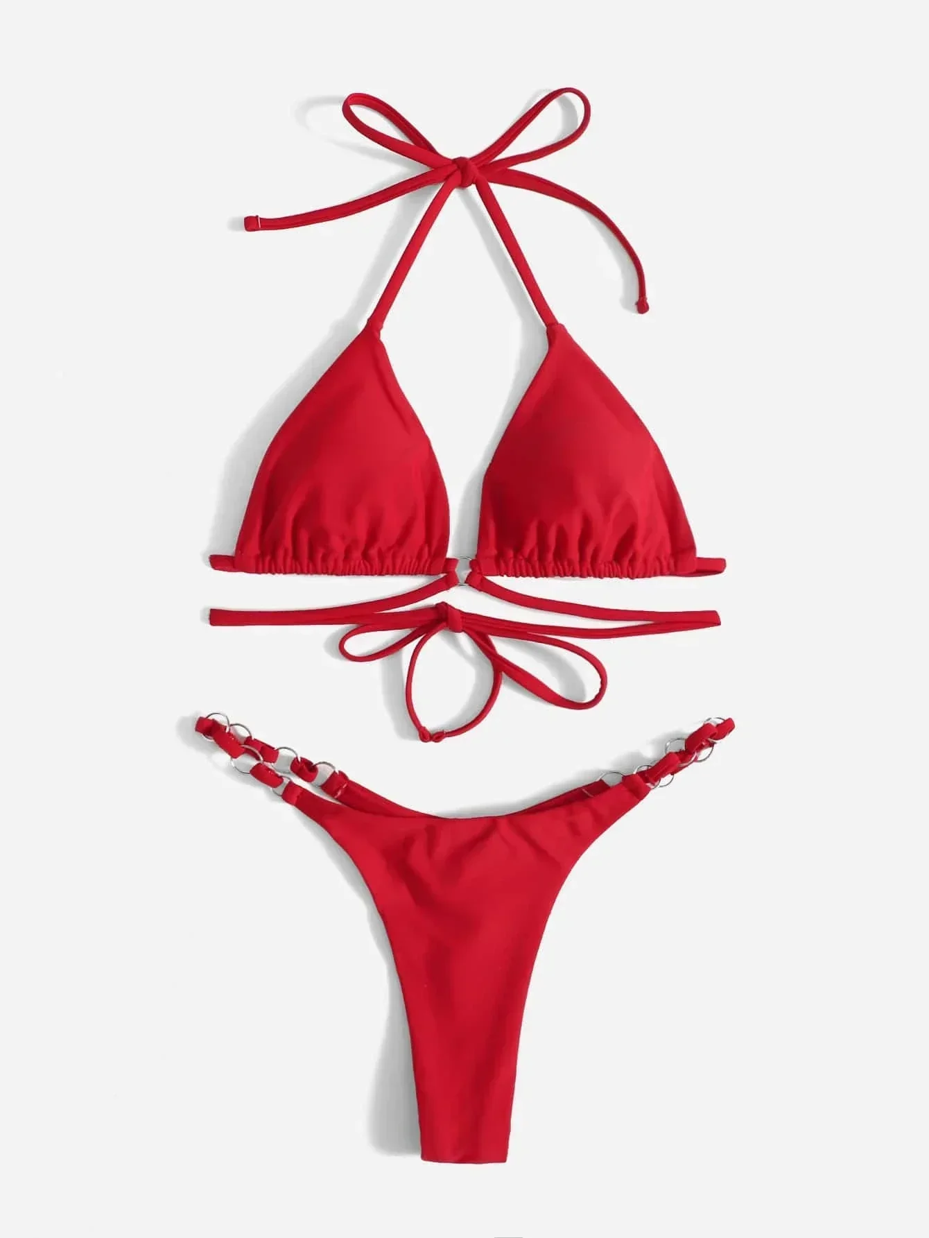 Heidi-Mode | Roter Halter-Triangle-Bikini mit Ringdetail für Damen - Image 4
