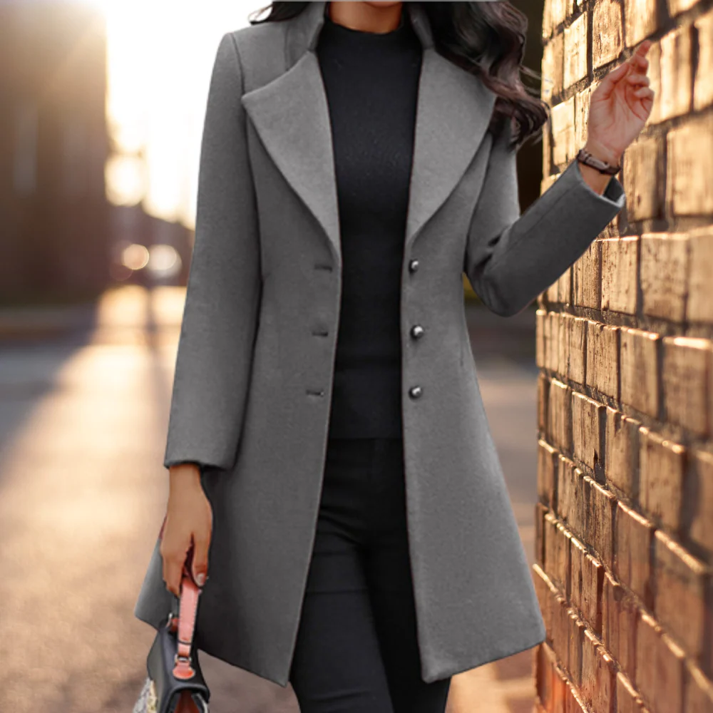 Heidi-Mode | Elegante Solide Lange Jacke Mantel - Image 3