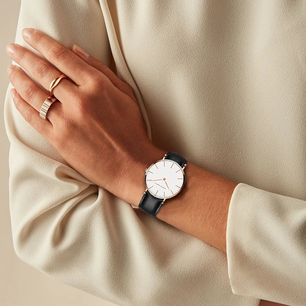 Heidi-Mode | Runde Zeitlose Minimalistische Uhr mit Lederarmband für Frauen - Image 3