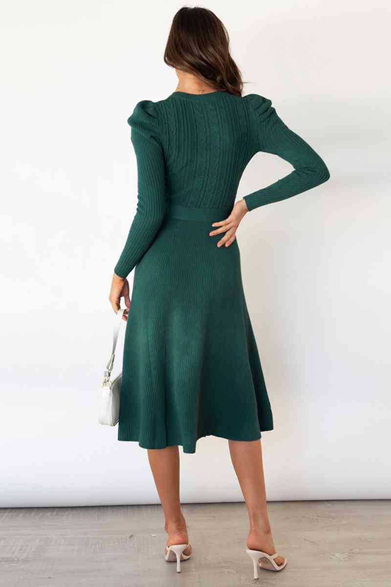 Heidi-Mode | Rundhalsausschnitt Langarm Knoten Taille Pullover Kleid - Image 10