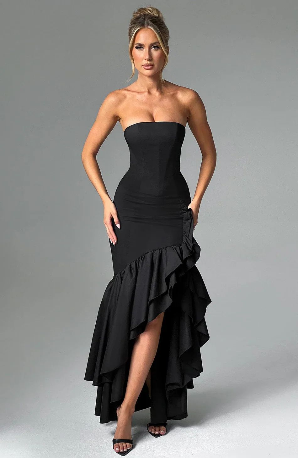 Heidi-Mode | Rüschen Hochgeschlitztes Kleid