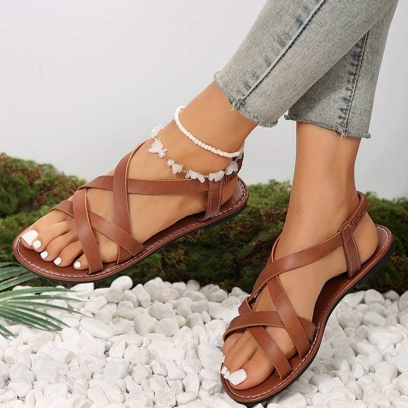 Heidi-Mode | Sandalen Komfortabel Flach Sohle Kreuzriemen Stilvoll und Entspannt - Image 4