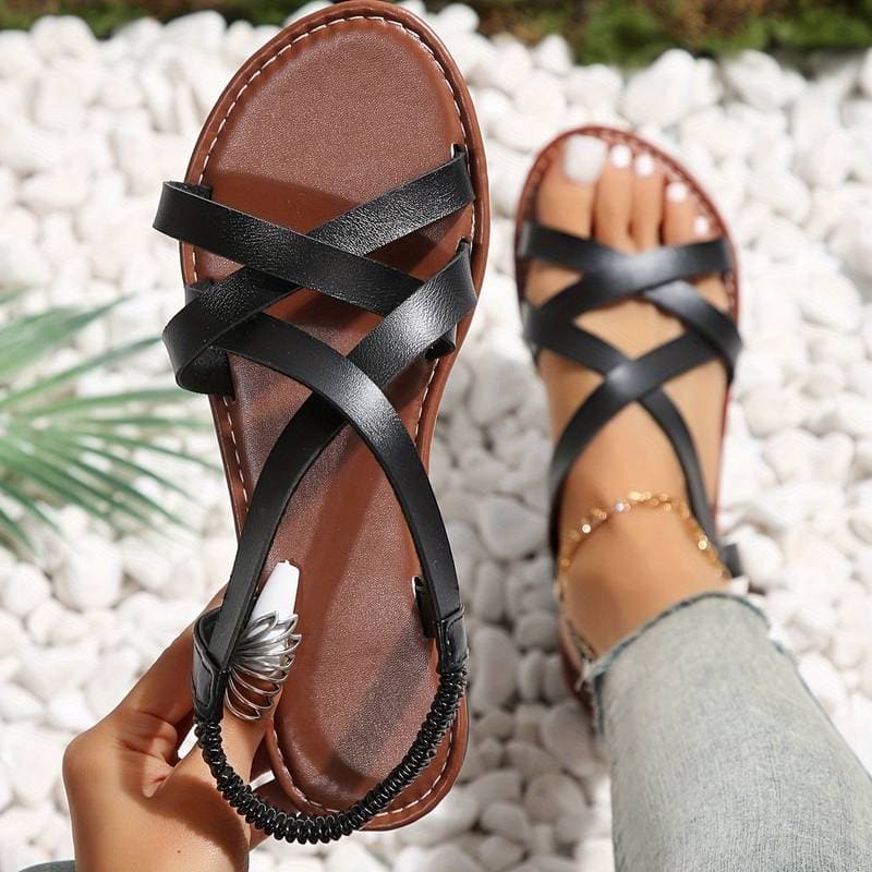 Heidi-Mode | Sandalen Komfortabel Flach Sohle Kreuzriemen Stilvoll und Entspannt - Image 7