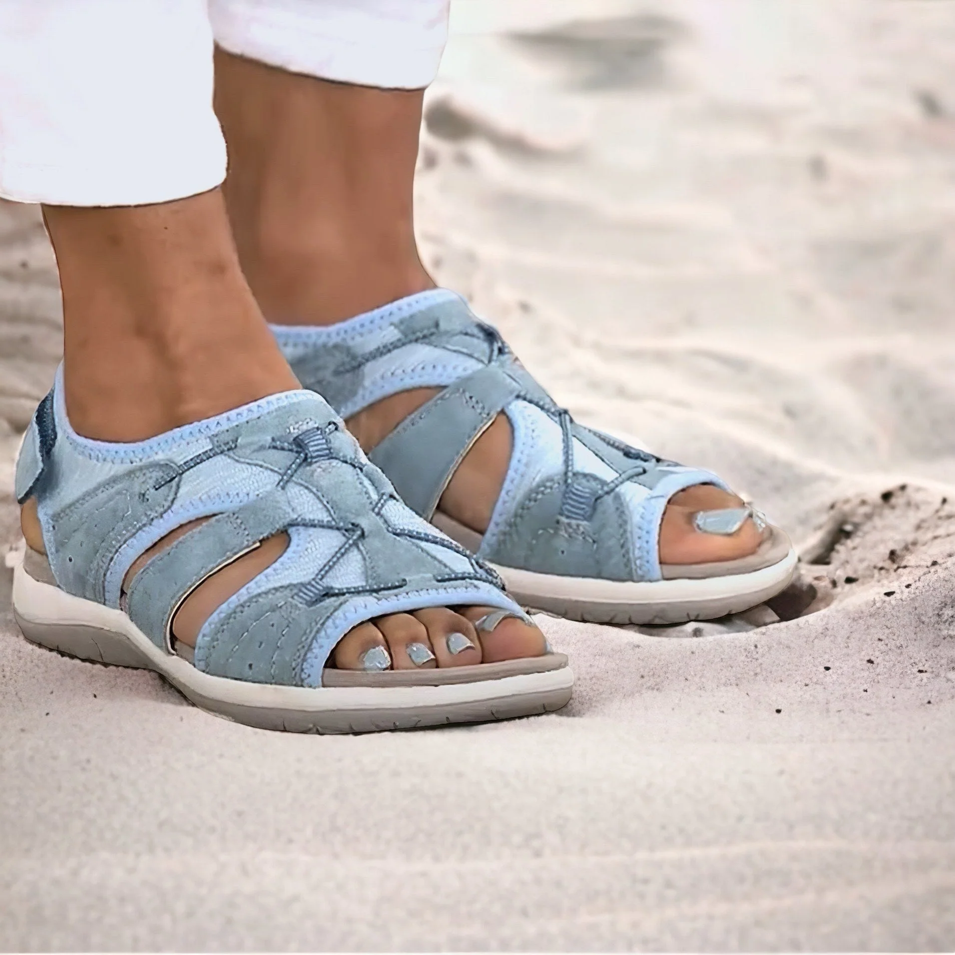 Heidi-Mode | Sandalen mit Offenem Zehenbereich Sandalen mit Mehreren Verstellbaren Riemen