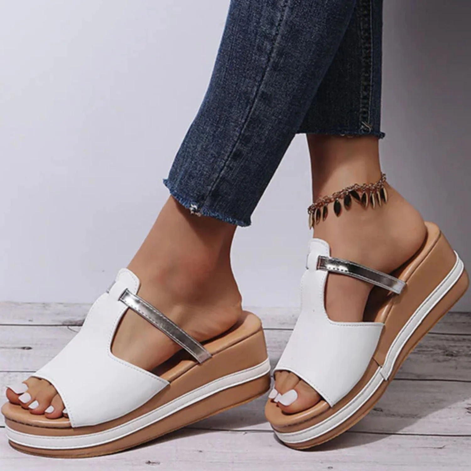 Heidi-Mode | Sandalen Zum Hineinschlüpfen mit Offener Spitze Stilvolle Keilsandalen Bequeme Damen - Image 2