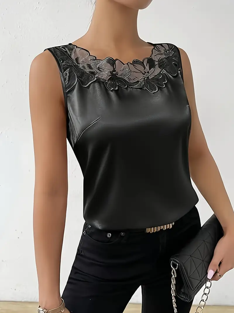 Heidi-Mode | Satin Bluse mit Blumendetail für Damen - Image 3