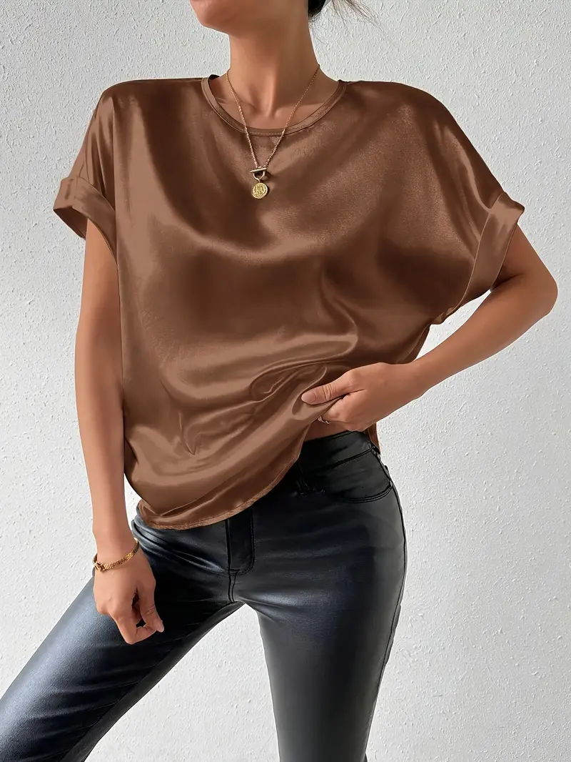 Heidi-Mode | Satin T-Shirt mit Umgeschlagenen Ärmeln für Damen - Image 10
