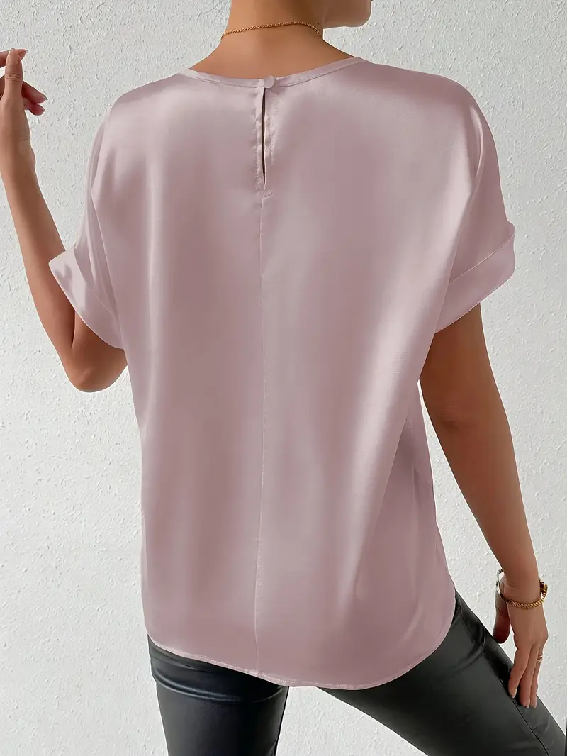 Heidi-Mode | Satin T-Shirt mit Umgeschlagenen Ärmeln für Damen - Image 3