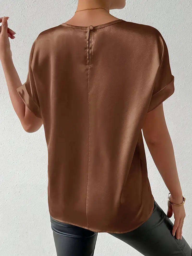 Heidi-Mode | Satin T-Shirt mit Umgeschlagenen Ärmeln für Damen - Image 5