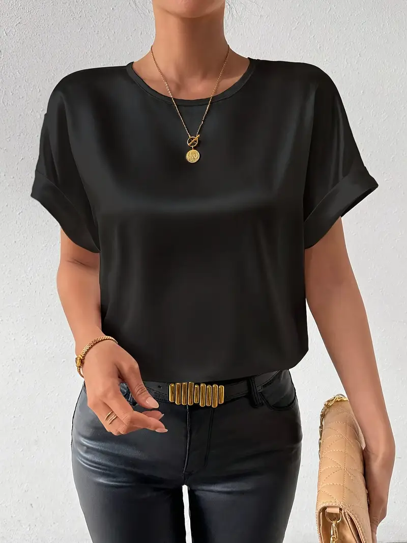 Heidi-Mode | Satin T-Shirt mit Umgeschlagenen Ärmeln für Damen - Image 7