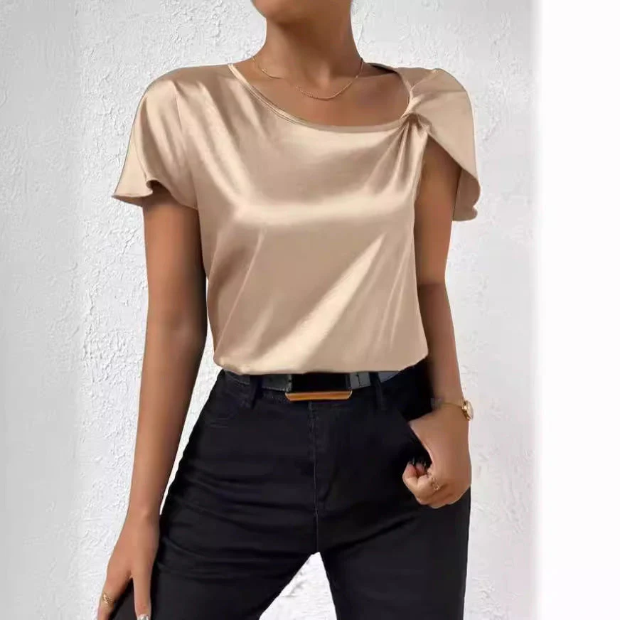 Heidi-Mode | Satin Twist Einfarbiger Lockerer Vielseitiger Top - Image 2