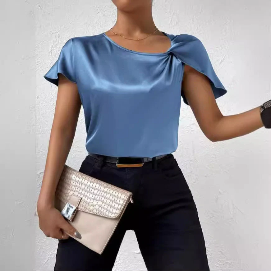 Heidi-Mode | Satin Twist Einfarbiger Lockerer Vielseitiger Top - Image 3