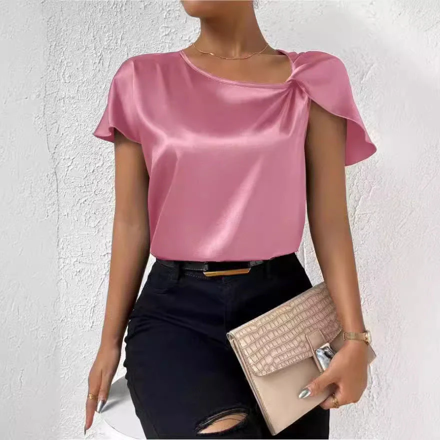 Heidi-Mode | Satin Twist Einfarbiger Lockerer Vielseitiger Top - Image 4