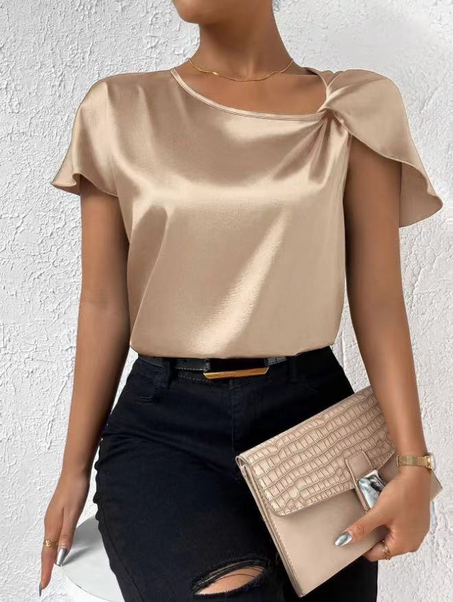 Heidi-Mode | Satin Twist Einfarbiger Lockerer Vielseitiger Top - Image 7