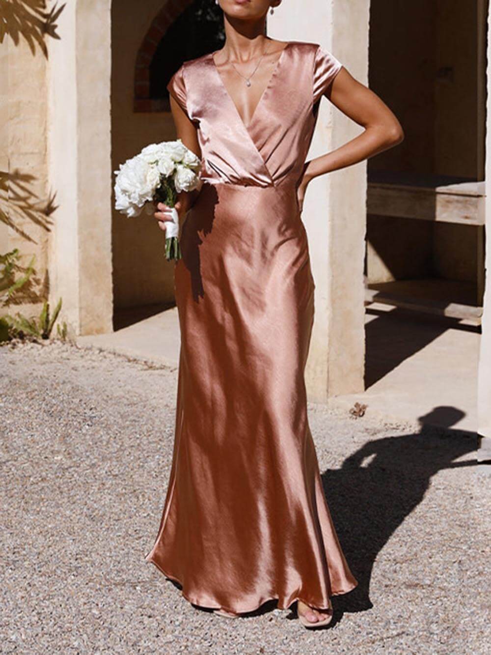 Heidi-Mode | Satin-Fishtail-Maxikleid mit V-Ausschnitt für Damen - Image 10