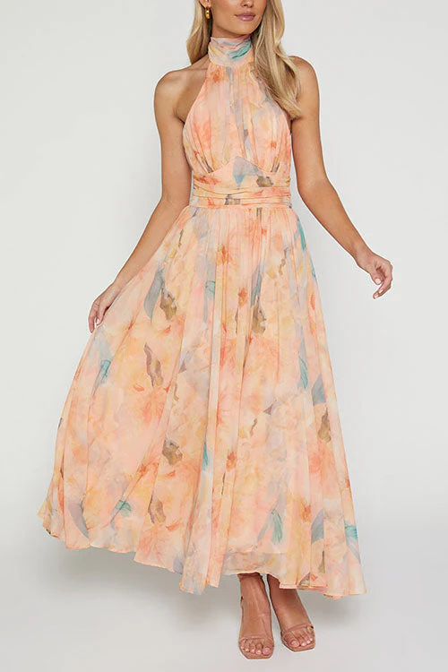 Heidi-Mode | Halter Bow Neck Backless Beck Print Swing Maxi Kleid - Image 3