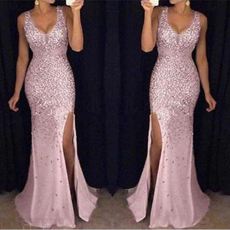 Heidi-Mode | Schlitz Pailletten Abend Maxi Kleid