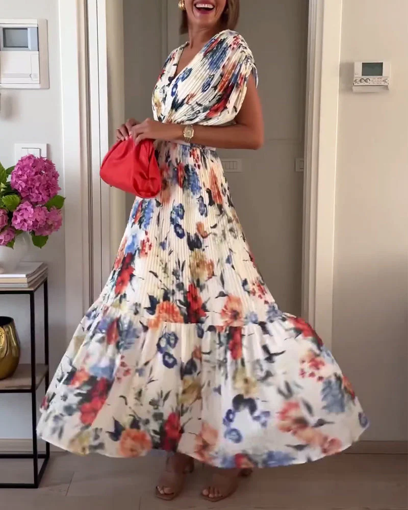 Heidi-Mode | Schöne Elegante Plissierte Kleid mit Blumenmuster - Image 6