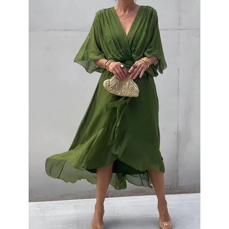 Heidi-Mode | Schnürung Batwing Ärmel Unregelmäßiges Kleid