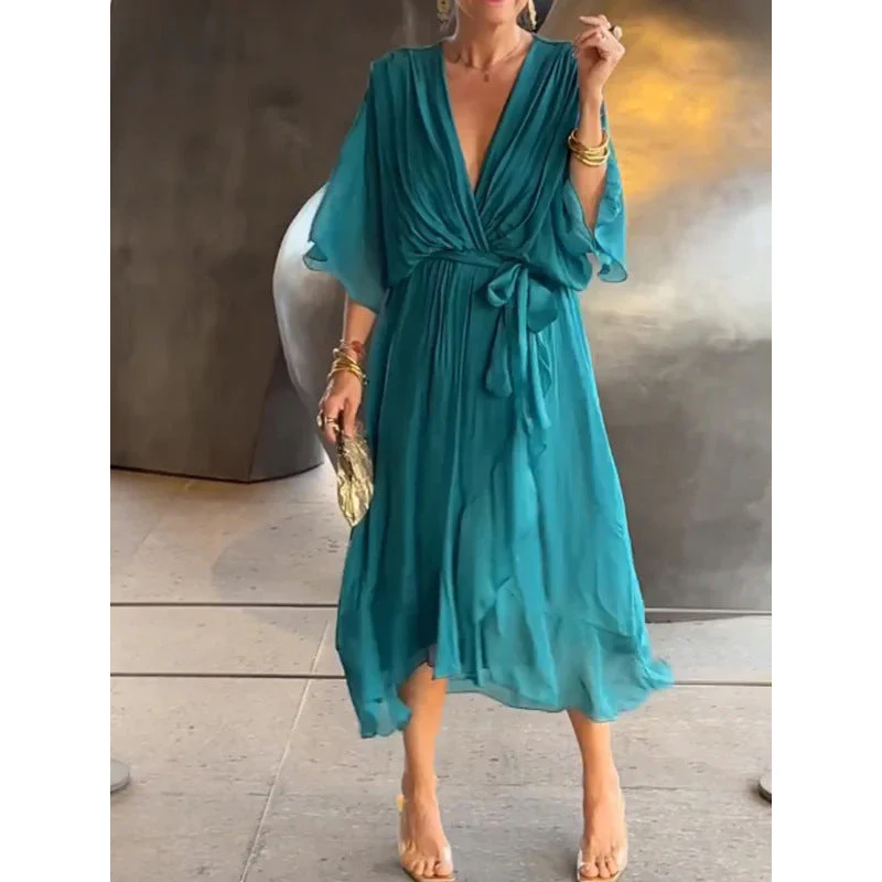 Heidi-Mode | Schnürung Batwing Ärmel Unregelmäßiges Kleid - Image 12