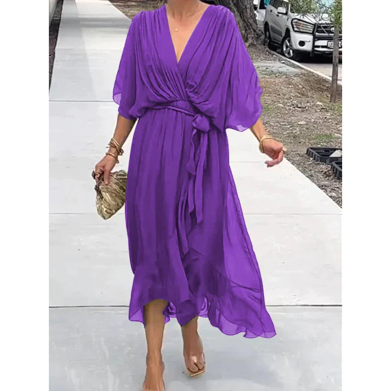 Heidi-Mode | Schnürung Batwing Ärmel Unregelmäßiges Kleid - Image 13