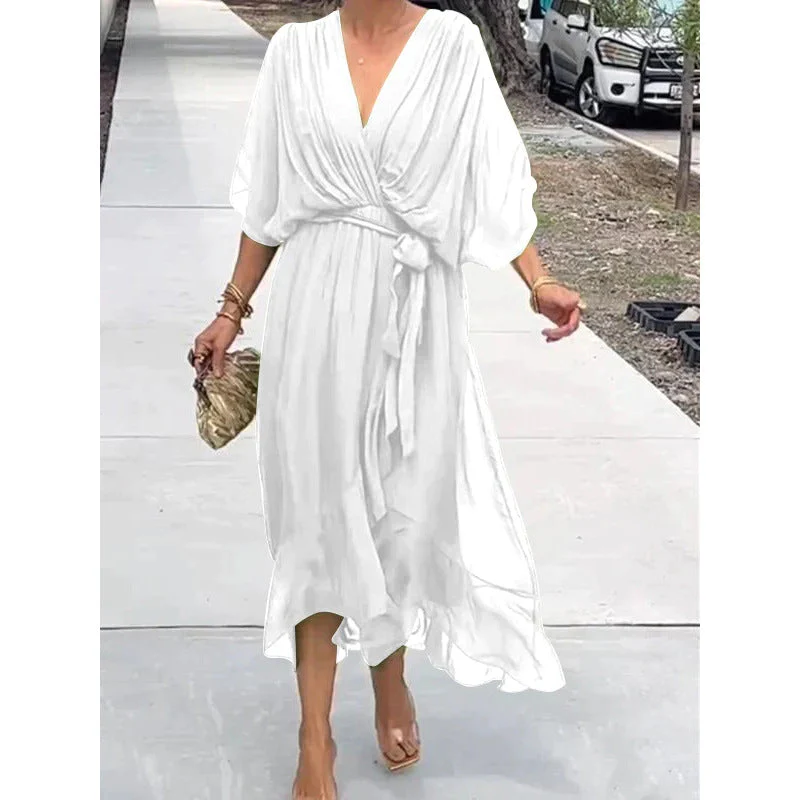 Heidi-Mode | Schnürung Batwing Ärmel Unregelmäßiges Kleid - Image 15