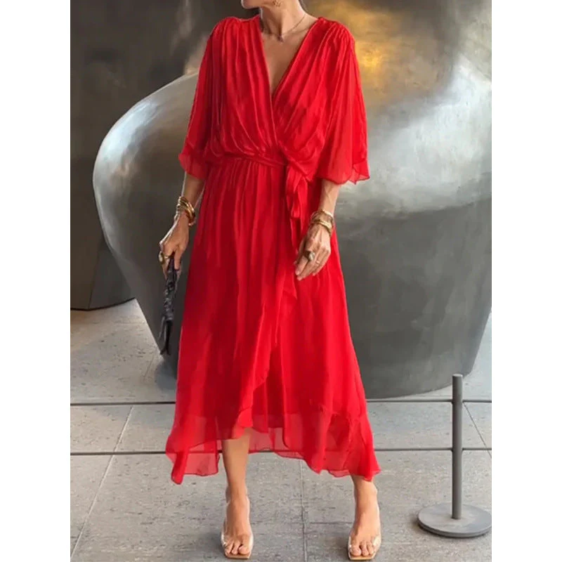 Heidi-Mode | Schnürung Batwing Ärmel Unregelmäßiges Kleid - Image 17