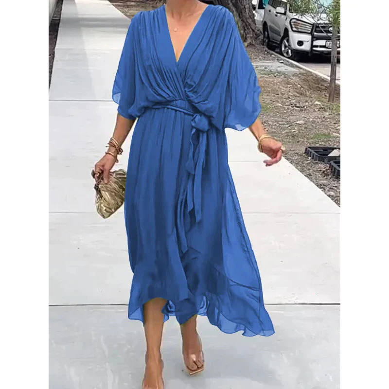 Heidi-Mode | Schnürung Batwing Ärmel Unregelmäßiges Kleid - Image 20