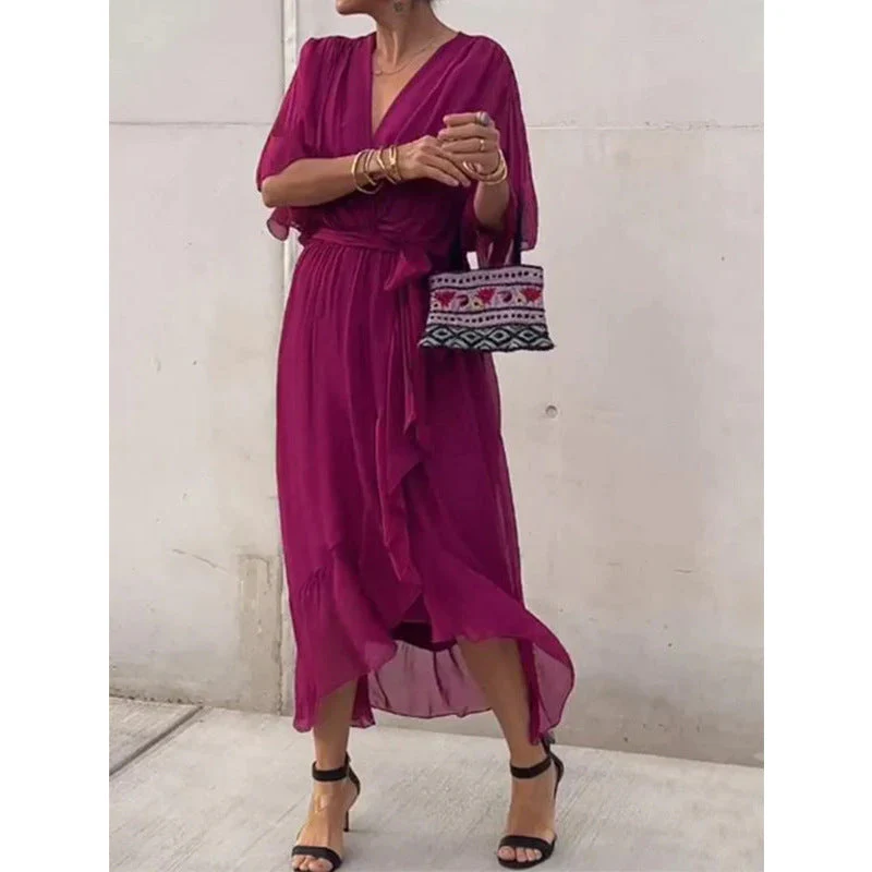 Heidi-Mode | Schnürung Batwing Ärmel Unregelmäßiges Kleid - Image 23