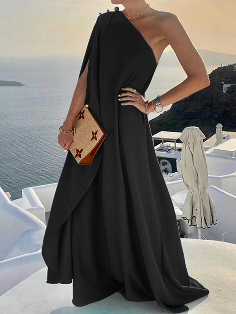 Heidi-Mode | Schulter Drapiertes Maxikleid für Frauen - Image 3
