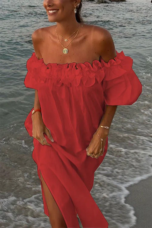 Heidi-Mode | Rosiedress Off Shoulder Rüsche Trim Schlitz Baumwolle Leinen Maxi Urlaub Kleid - Image 6