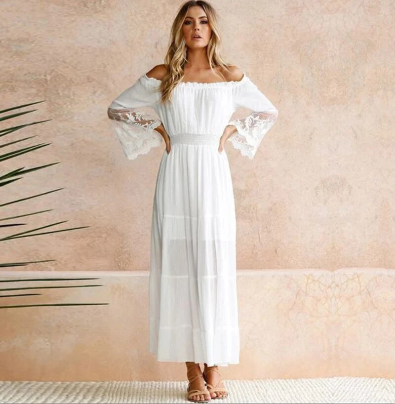 Heidi-Mode | Schulterfreies Weißes Spitzen Sommerkleid - Image 2