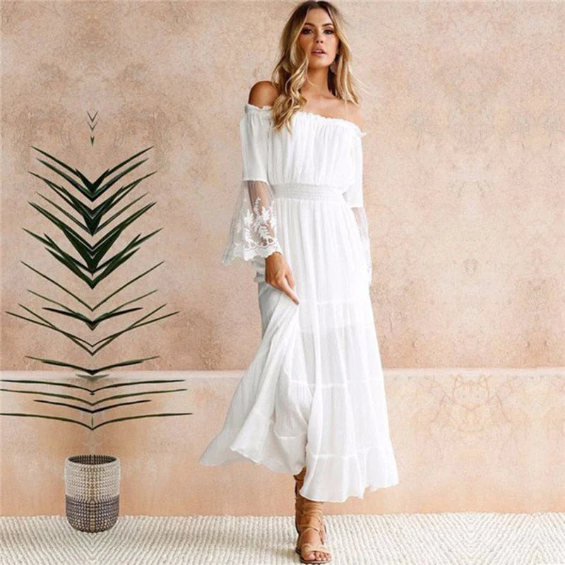 Heidi-Mode | Schulterfreies Weißes Spitzen Sommerkleid - Image 4