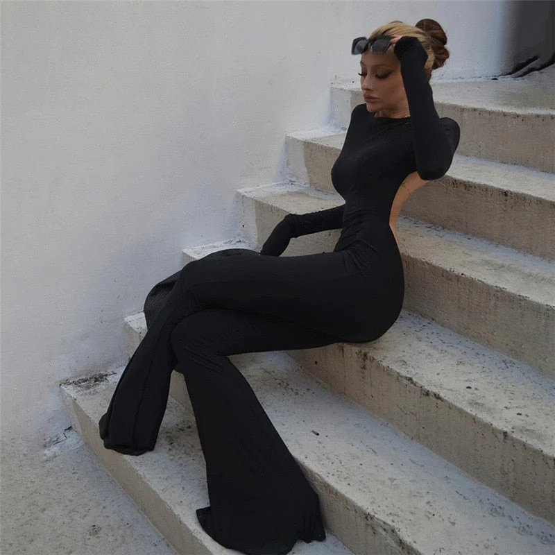 Heidi-Mode | Schwarze Rückenfreie Große Flared Overalls - Image 3