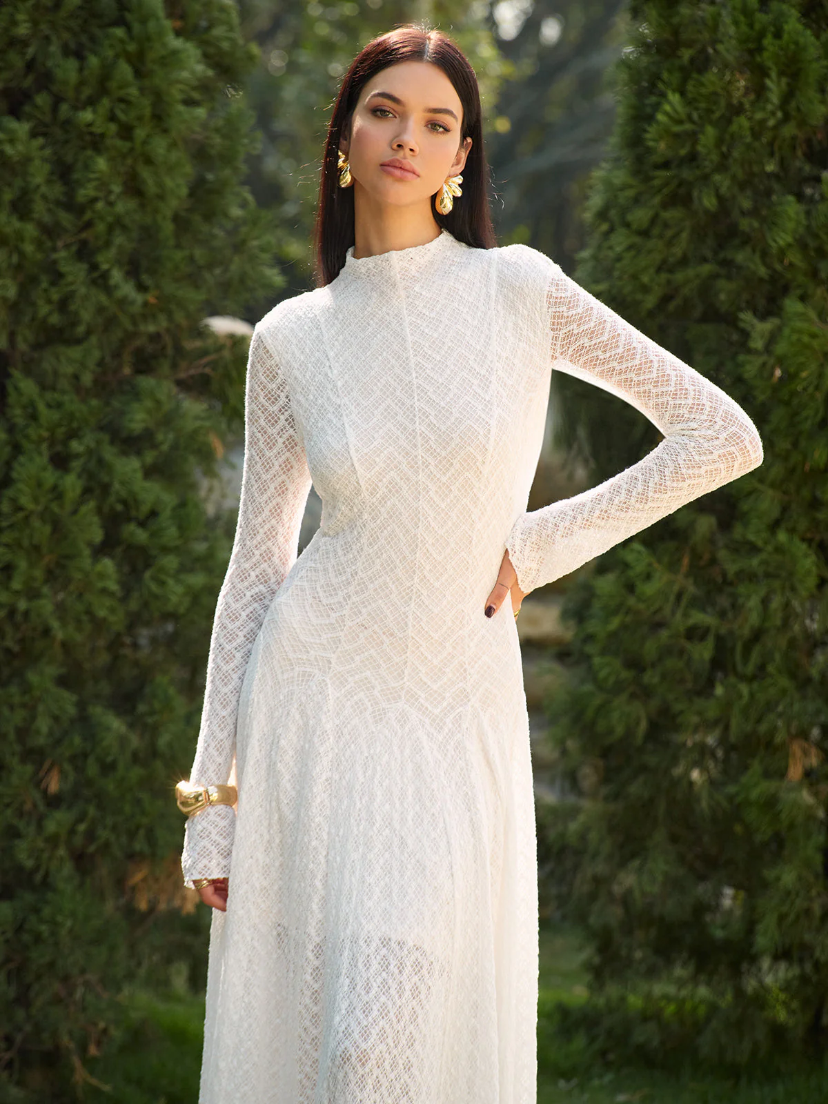 Heidi-Mode | Semi Sheer Gesäßausschnitt Spitze Fließendes Langes Kleid - Image 4