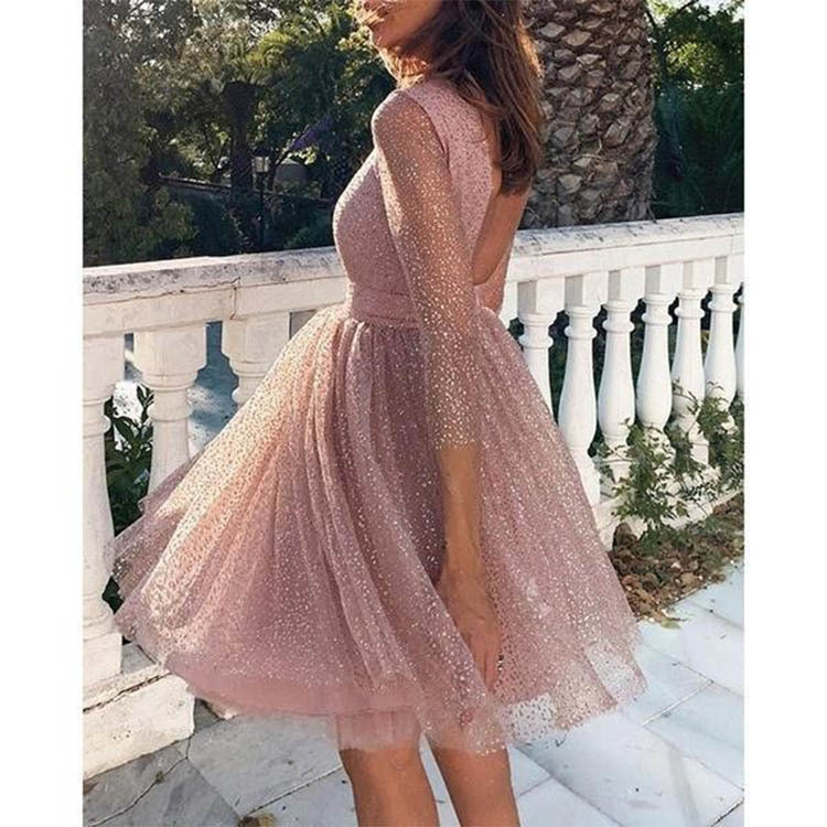 Heidi-Mode | Sexy Elegante Druck Mesh V-Ausschnitt Abendkleid Kleider - Image 10