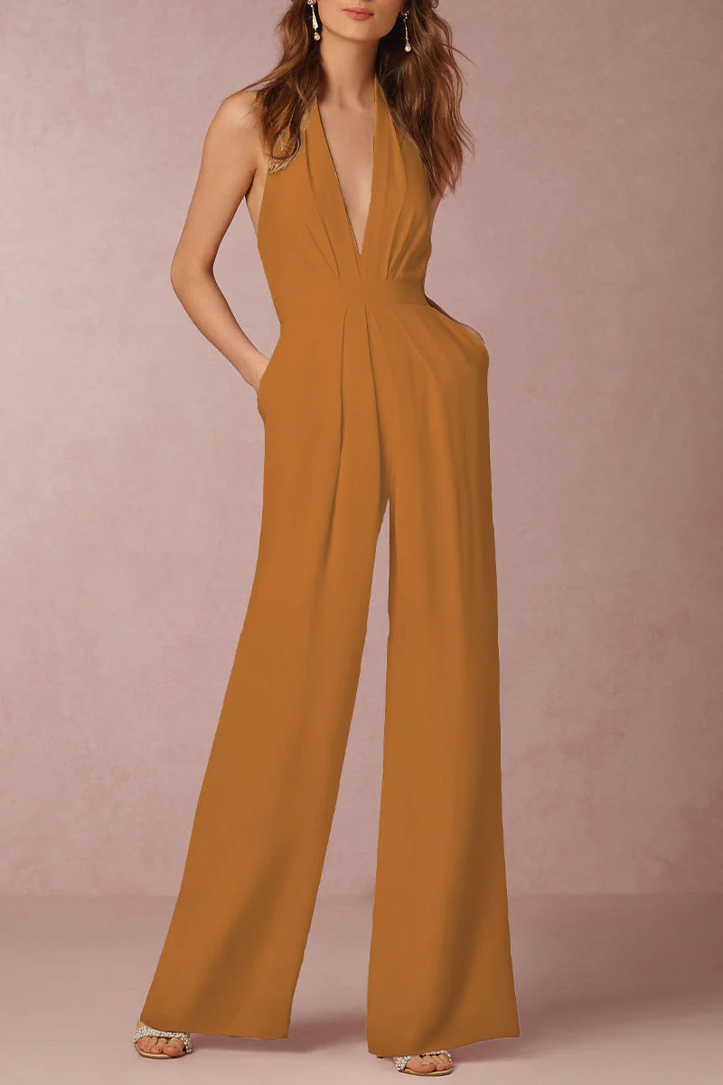 Heidi-Mode | Sexy Elegante Einfarbige Rückenfreie Falt-V-Ausschnitt Reguläre Overall - 12 Farben - Image 11