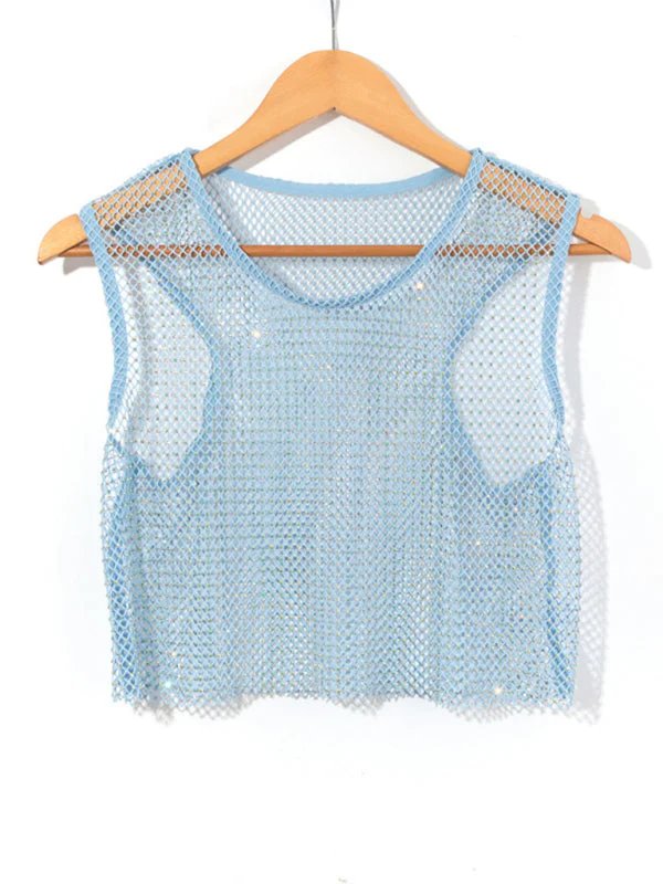 Heidi-Mode | Sexy Mesh Blitz Diamant Fischernetz Weste Nachtclub Perspektive Heißes Mädchen T-Shirt Top - Image 6