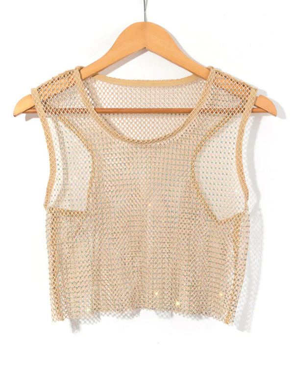 Heidi-Mode | Sexy Mesh Blitz Diamant Fischernetz Weste Nachtclub Perspektive Heißes Mädchen T-Shirt Top - Image 9