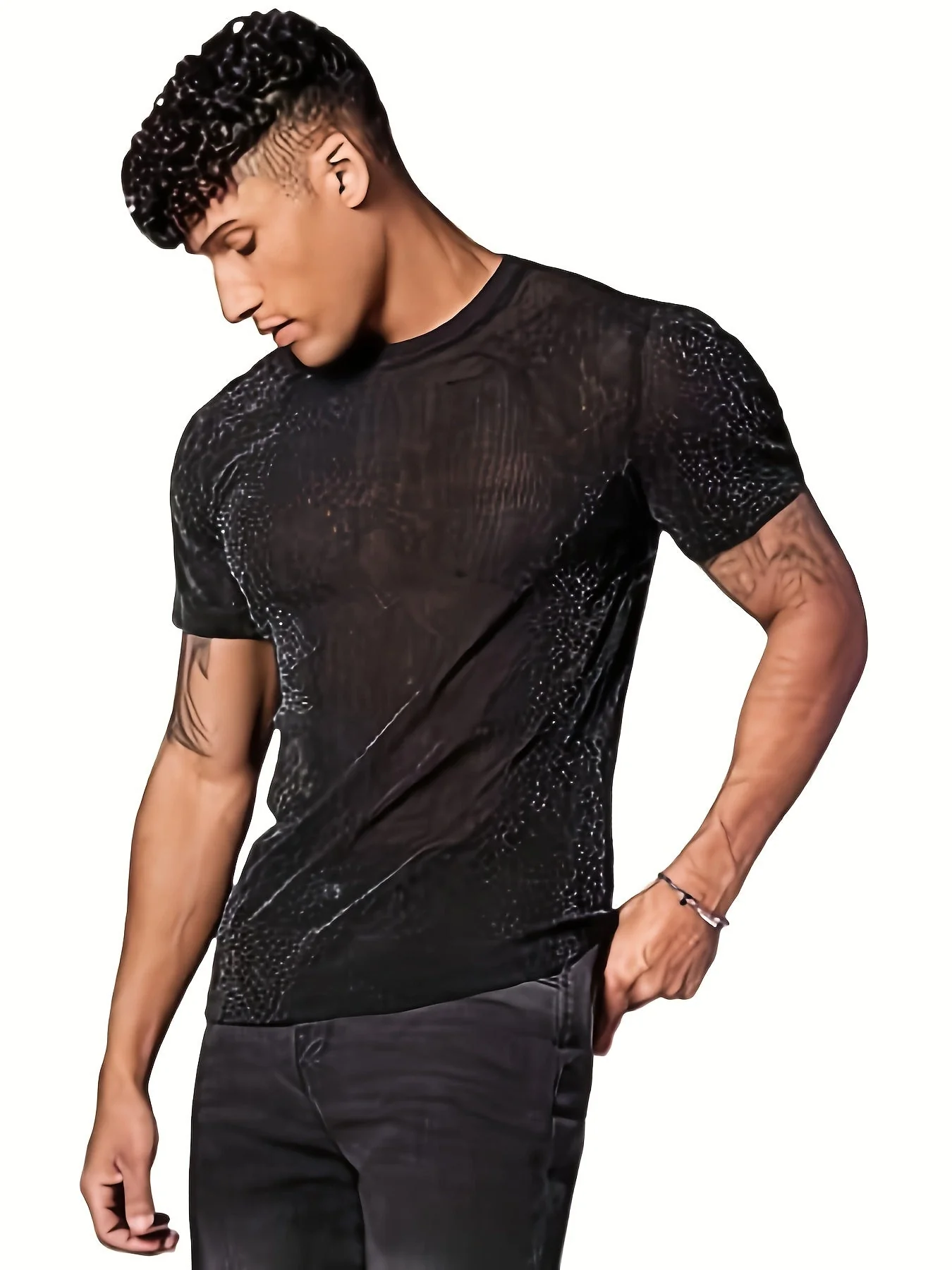 Heidi-Mode | Sexy Semi Runde Hals T-Shirt für Männer
