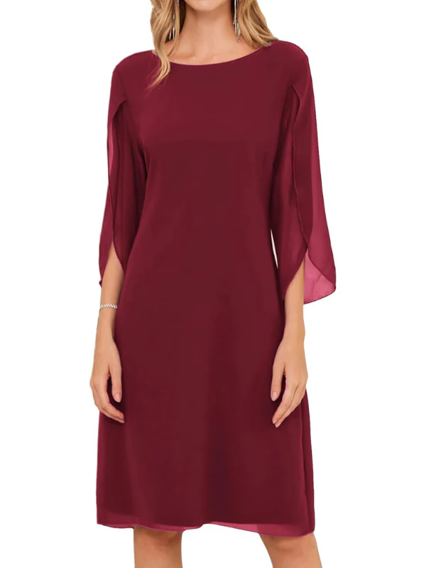 Heidi-Mode | Shift Kleid Knielang Bateau Ausschnitt Dreiviertel Schlitzärmel Fließend - Image 2