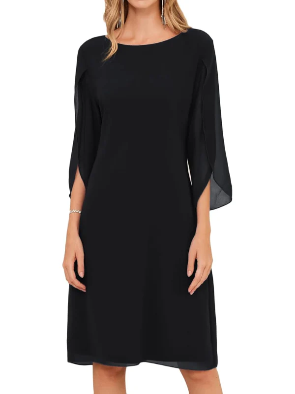 Heidi-Mode | Shift Kleid Knielang Bateau Ausschnitt Dreiviertel Schlitzärmel Fließend - Image 3