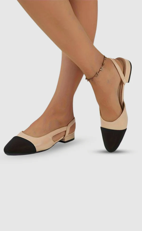 Heidi-Mode | Slingback Ballerinas In Beige & Schwarz Klassischer Chic