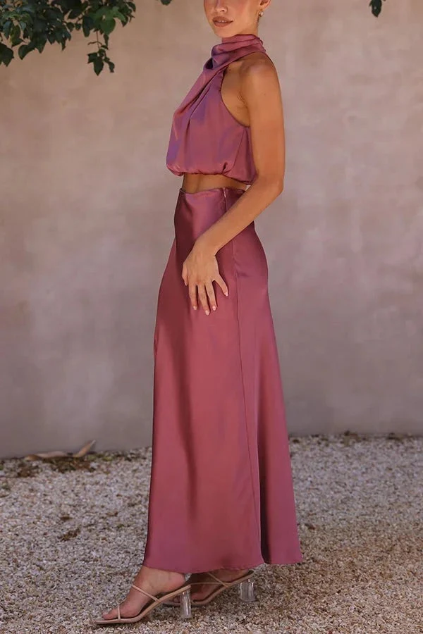 Heidi-Mode | Solch Eine Stimmung Hochgeschlossene Satin Drapiert Maxirock Set - Image 15